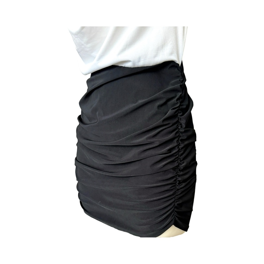 Roma Two Tone Low Cowl Neck Ruched Halter Mini Dress, Black and White, Size S/M - Picture 8 of 12